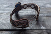 Copper Wire Wrapped Statement Bracelet with Streaked Blue and Grey Fused Glass