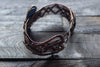 Copper Wire Wrapped Statement Bracelet with Streaked Blue and Grey Fused Glass