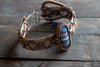 Copper Wire Wrapped Statement Bracelet with Streaked Blue and Grey Fused Glass