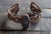 Copper Wire Wrapped Statement Bracelet with Streaked Blue and Grey Fused Glass