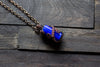 Abstract Copper Wire Wrapped Pendant with Blue Striped Pattern Rod