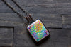 Rainbow Dichroic Fused Glass Pendant with Copper Wire Wrapping