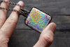 Rainbow Dichroic Fused Glass Pendant with Copper Wire Wrapping