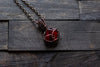 Deep Red Fused Glass Pendant with Copper Wire Wrapping