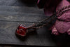Deep Red Fused Glass Pendant with Copper Wire Wrapping