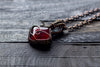 Deep Red Fused Glass Pendant with Copper Wire Wrapping