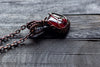 Deep Red Fused Glass Pendant with Copper Wire Wrapping