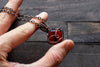 Deep Red Fused Glass Pendant with Copper Wire Wrapping