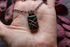 Glittery Dichroic Green Glass Pendant with Copper Wire Wrapping