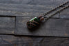 Glittery Dichroic Green Glass Pendant with Copper Wire Wrapping