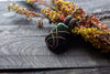 Glittery Dichroic Green Glass Pendant with Copper Wire Wrapping