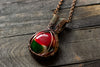 Copper pendant with red, green and white fused glass