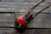 Red, Green and White Fused Glass Pendant with Copper Wire Wrapping