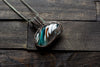 Streaked Blue, Orange and White Fused Glass Pendant with Sterling Silver Wire Wrapping