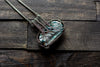 Streaked Blue, Orange and White Fused Glass Pendant with Sterling Silver Wire Wrapping
