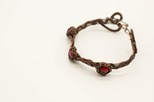 copper-wire-wrapped-bracelet-bright-red-fused-glass-accents-nymph-in-the-woods-jewelry