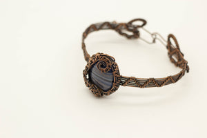 streaked-grey-blue-fused-glass-copper-wire-wrapped-bracelet-nymph-in-the-woods-jewelry