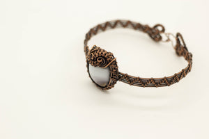 streaked-grey-white-fused-glass-copper-wire-wrapped-bracelet-nymph-in-the-woods-jewelry