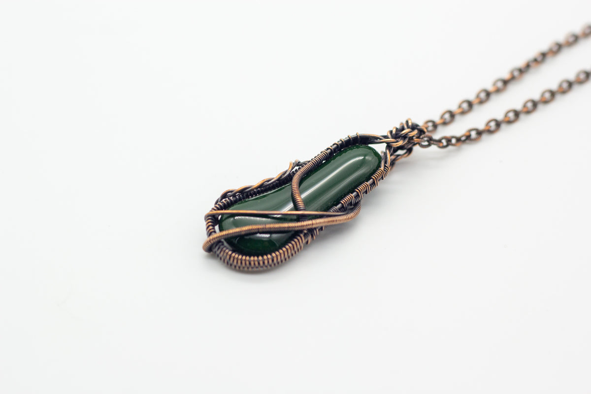 Dark Green Fused Glass Pendant with Copper Wire Wrapping – Nymph Glass ...