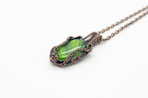glittery-green-dichroic-fused-glass-pendant-copper-wire-wrapping-nymph-in-the-woods-jewelry