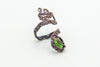 Copper Adjustable Ring with Bright Green Dichroic Fused Glass Accent