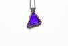 Bright Blue Dichroic Fused Glass Pendant with Copper Wire Wrapping