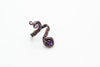 handmade copper wire wrapped adjustable ring with  purple fused glass accent
