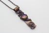 handmade copper bar necklace with clear iridescent fused glass and wire wrapping