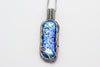 handmade pendant with bright blue fused glass and sterling silver wire wrapping