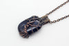 handmade copper tree of life pendant with dark blue glittery fused glass