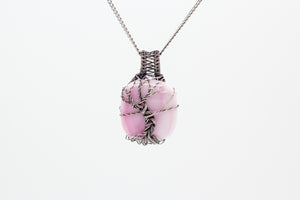 handmade sterling silver tree of life pendant with pink fused glass
