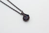 Handmade pendant with dark blue dichroic fused glass and copper wire wrapping
