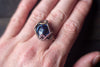 Dark Dichroic Blue Fused Glass and Copper Wire Ring