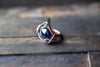 Dark Dichroic Blue Fused Glass and Copper Wire Ring