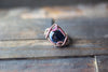 Dark Dichroic Blue Fused Glass and Copper Wire Ring