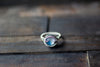 Blue and White Fused Glass and Sterling Silver Wire Wrapped Ring