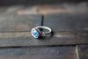 Light Glittery Blue Fused Glass and Sterling Silver Wire Wrapped Ring