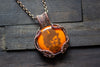 Copper Wire Wrapped Pendant with Steampunk Man on Orange Fused Glass