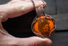 Copper Wire Wrapped Pendant with Steampunk Man on Orange Fused Glass