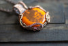 Copper Wire Wrapped Pendant with Steampunk Man on Orange Fused Glass