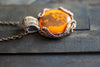 Copper Wire Wrapped Pendant with Steampunk Man on Orange Fused Glass