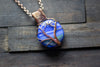 Streaked Blue Fused Glass and Copper Wire Wrapped Tree of Life Pendant