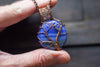 Streaked Blue Fused Glass and Copper Wire Wrapped Tree of Life Pendant
