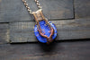 Streaked Blue Fused Glass and Copper Wire Wrapped Tree of Life Pendant