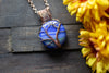 Streaked Blue Fused Glass and Copper Wire Wrapped Tree of Life Pendant