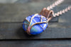 Streaked Blue Fused Glass and Copper Wire Wrapped Tree of Life Pendant