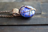 Streaked Blue Fused Glass and Copper Wire Wrapped Tree of Life Pendant