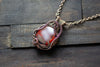 Red and White Fused Glass Pendant with Copper Wire Wrapping