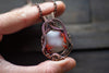 Red and White Fused Glass Pendant with Copper Wire Wrapping
