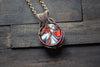 Red and White Fused Glass Pendant with Copper Wire Wrapping